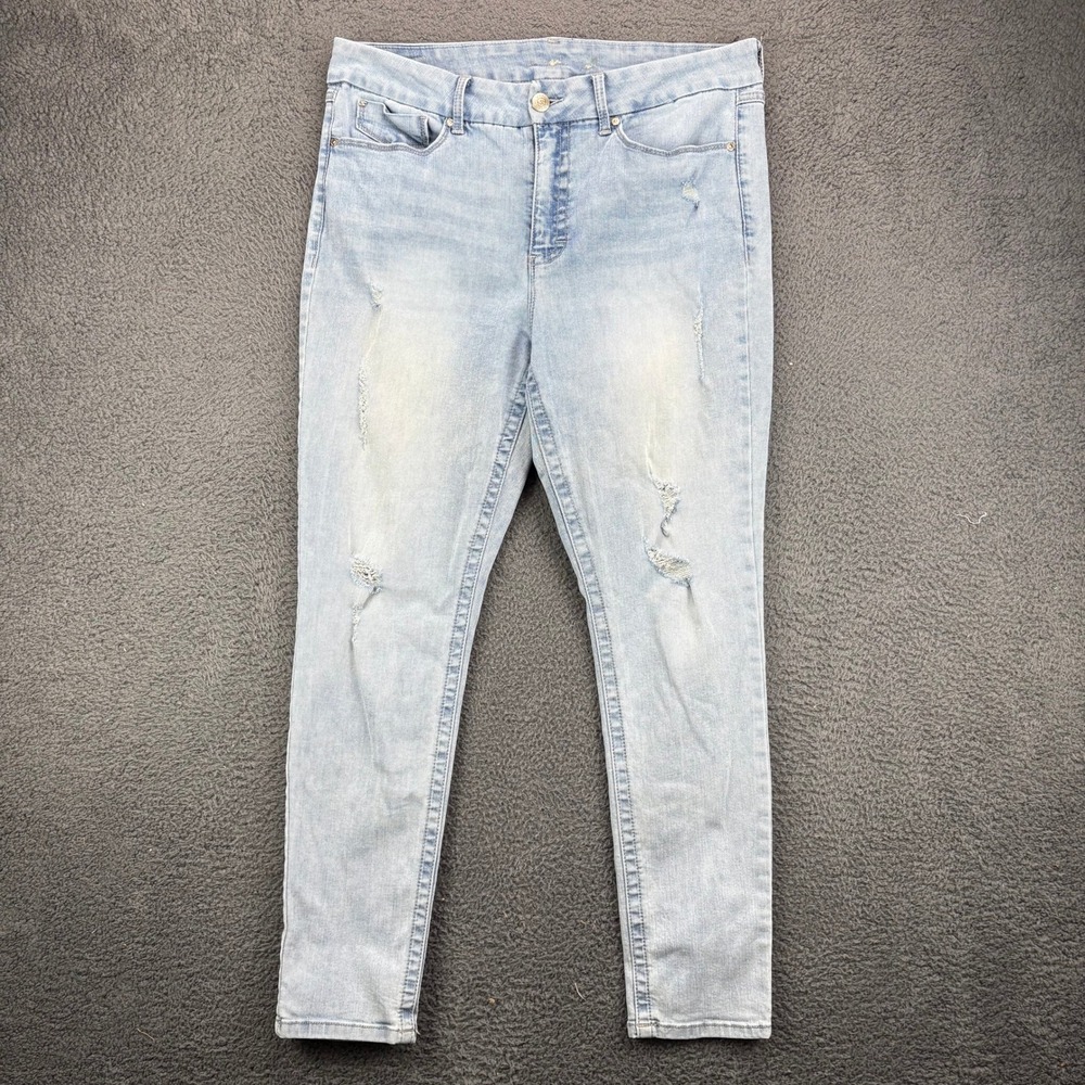 Seven7 Tummyless High Rise‎ Skinny Jeans Womens 16 Light Wash Distressed Denim